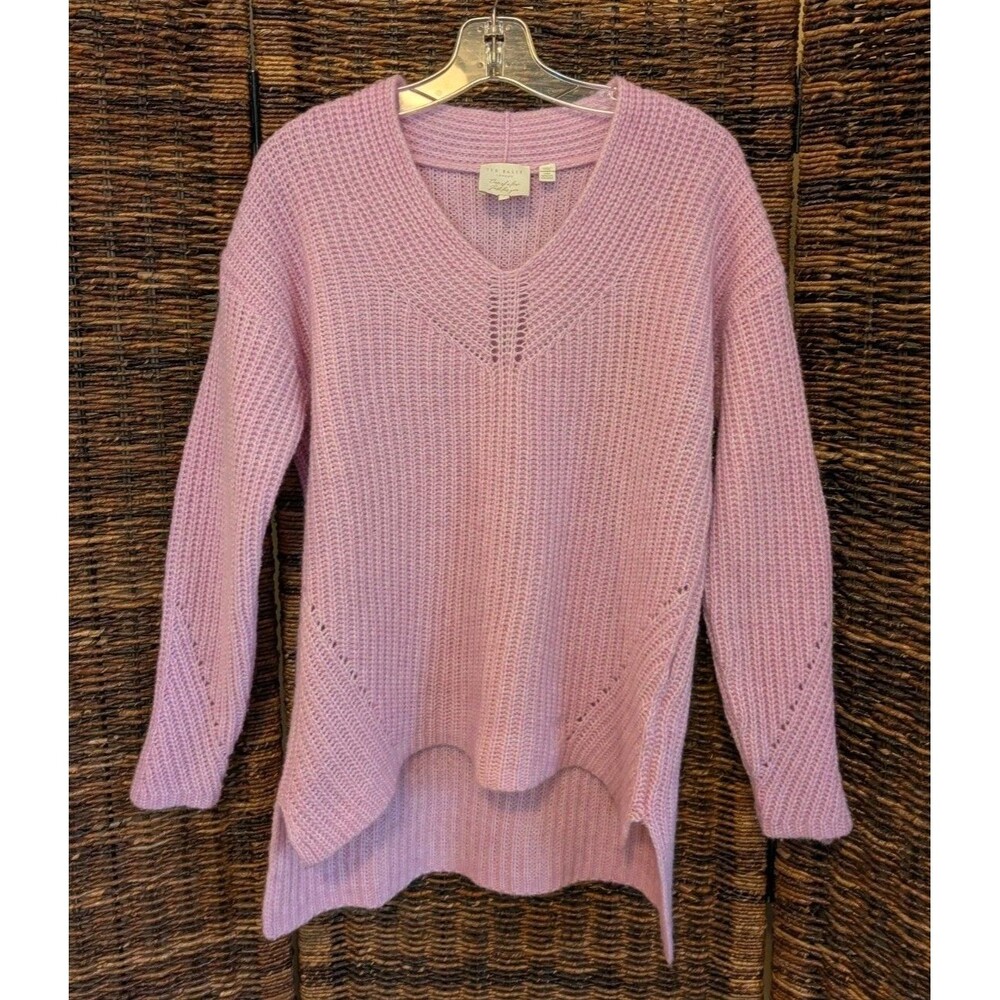 Ted Baker Wool Blend Chunky Knit V Neck Sweater 3 8 Medium Minimalist High Low